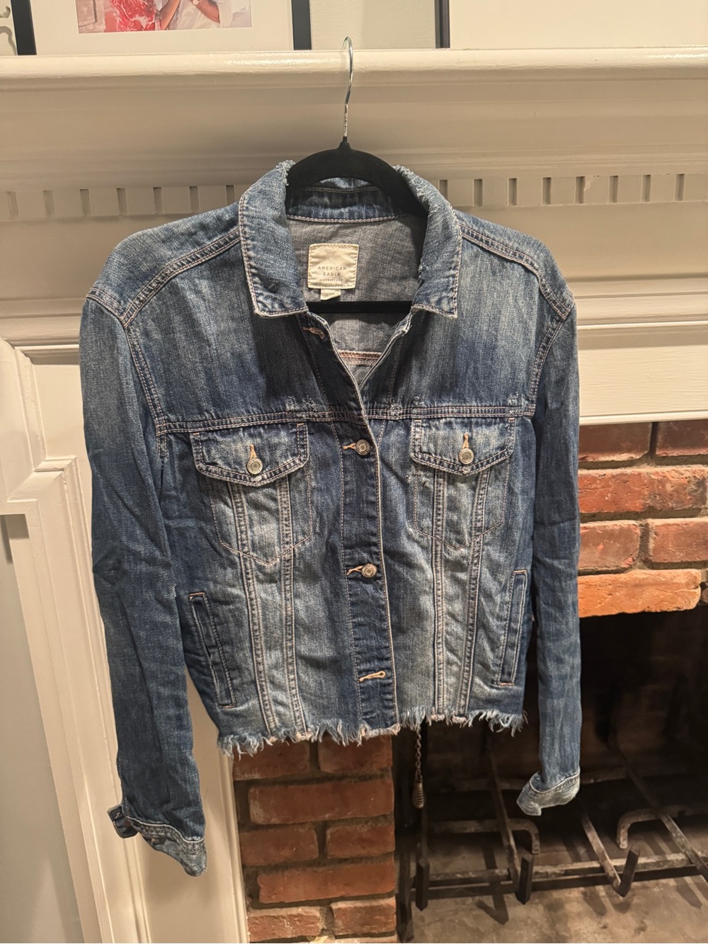 American Eagle Outfitters Light Blue Distressed Denim Jacket